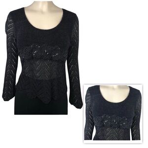 Crochet Blouse Sweater babydoll Sexi Black WomenSIGNATURE bY BETTE S Bell Sleeve
